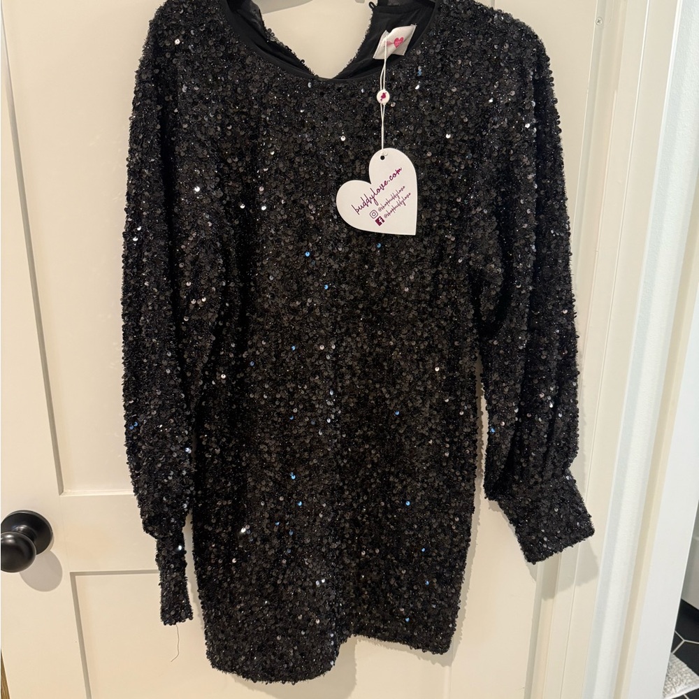 Black Sequin Long Sleeve Dress